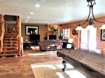 Lower level family room, heated floors, TV, Fireplace, Pool Table